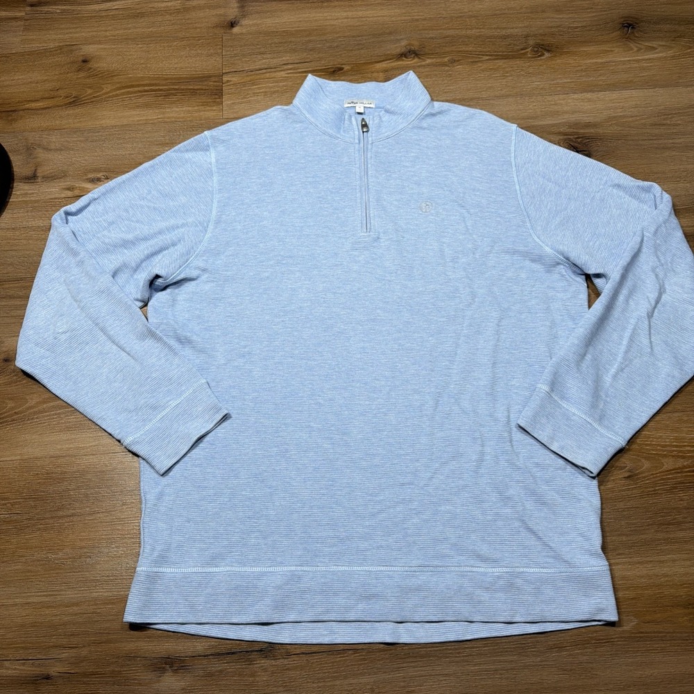 Peter Millar Ottoman Interlock 1/4 Zip Mens XL Pullover Sweater Light Blue Modal